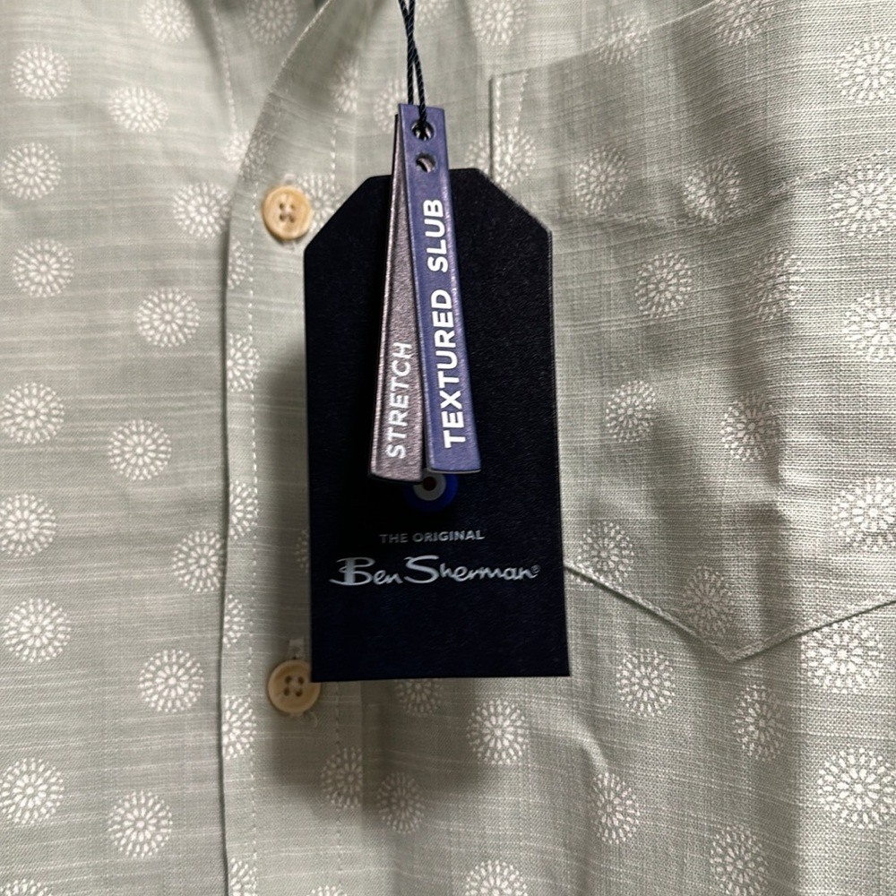 BEN SHERMAN Vintage Green Button Down Shirt Short Sleeve Small S NEW NWT - Picture 3 of 7